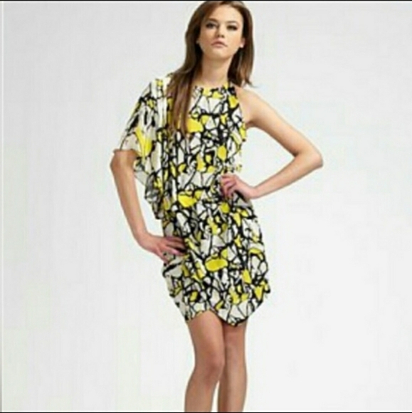 NEW Robert Rodriguez Yellow Multi Silk One Shoulder whimsigoth mobwife Size 6